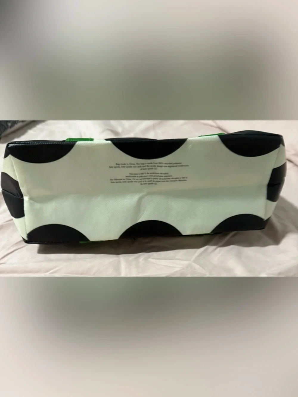 Kate spade NY Tote bag, NWOT, Black/White Polka Dot with signature green Strap.